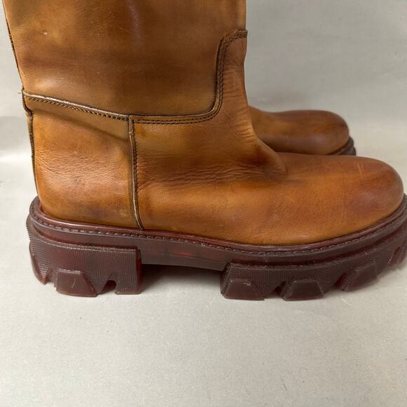 Jonak Rocket Knee High Leather Boots in Cognac Lug Sole Euro Size 41 US 10 - Picture 14 of 16